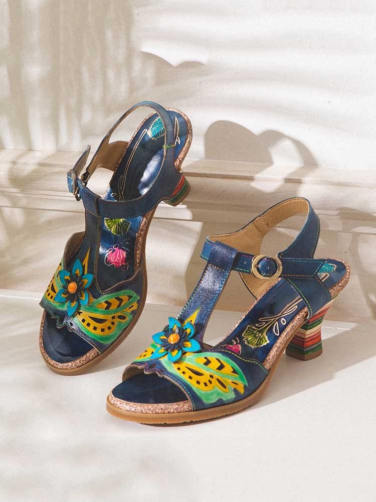 Retro Handmade Colored Stripe Heel Comfy Sandals Pumps by Colorstepshoes – Don't Panic Shoes