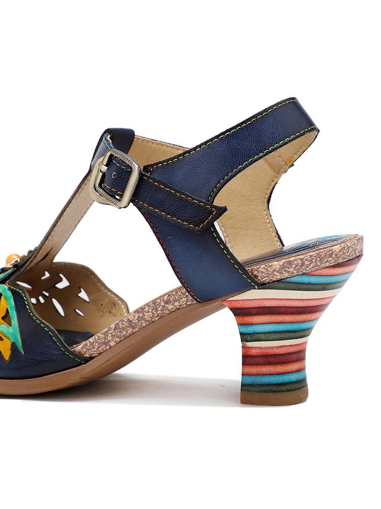 Retro Handmade Colored Stripe Heel Comfy Sandals Pumps by Colorstepshoes – Don't Panic Shoes