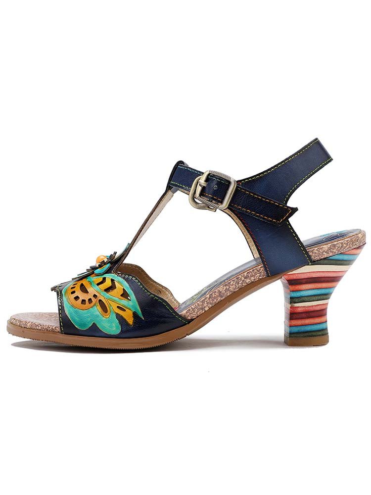 Retro Handmade Colored Stripe Heel Comfy Sandals Pumps by Colorstepshoes – Don't Panic Shoes