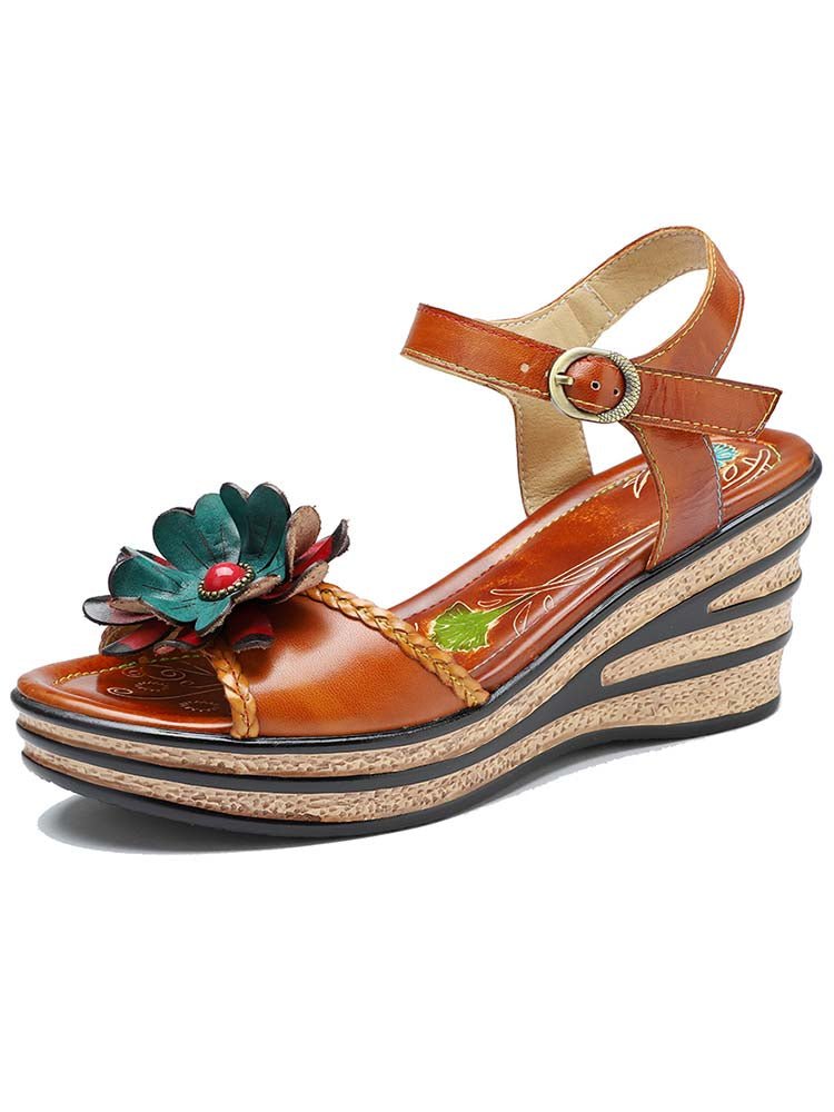 Retro Handmade Floral Wedge Sandals Sandals by Colorstepshoes – Don't Panic Shoes