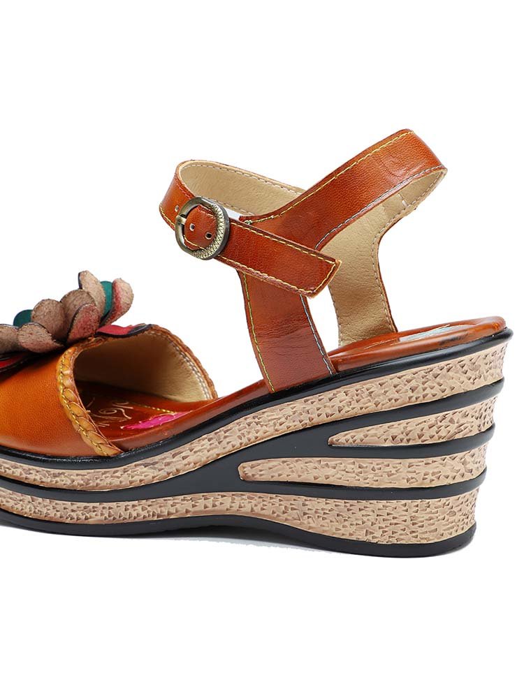 Retro Handmade Floral Wedge Sandals Sandals by Colorstepshoes – Don't Panic Shoes