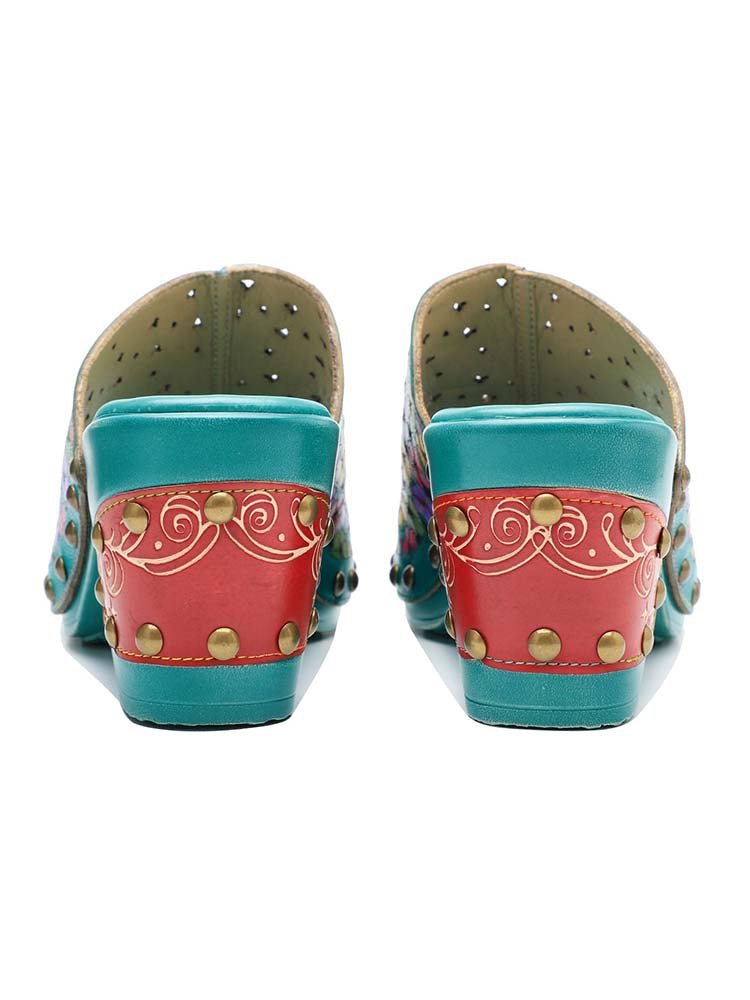 Retro Handmade Four - Color Printed Sandals Sandals by Colorstepshoes – Don't Panic Shoes