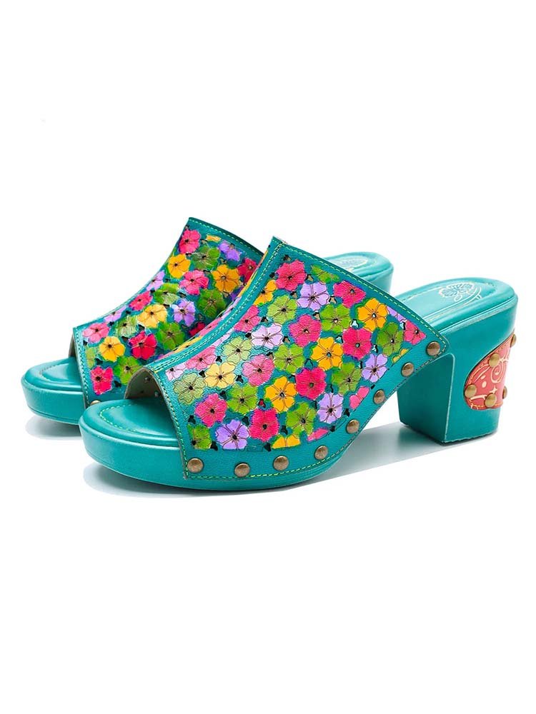 Retro Handmade Four - Color Printed Sandals Sandals by Colorstepshoes – Don't Panic Shoes