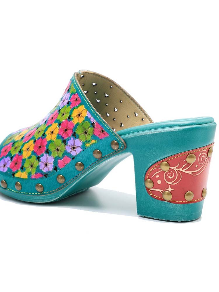 Retro Handmade Four - Color Printed Sandals Sandals by Colorstepshoes – Don't Panic Shoes