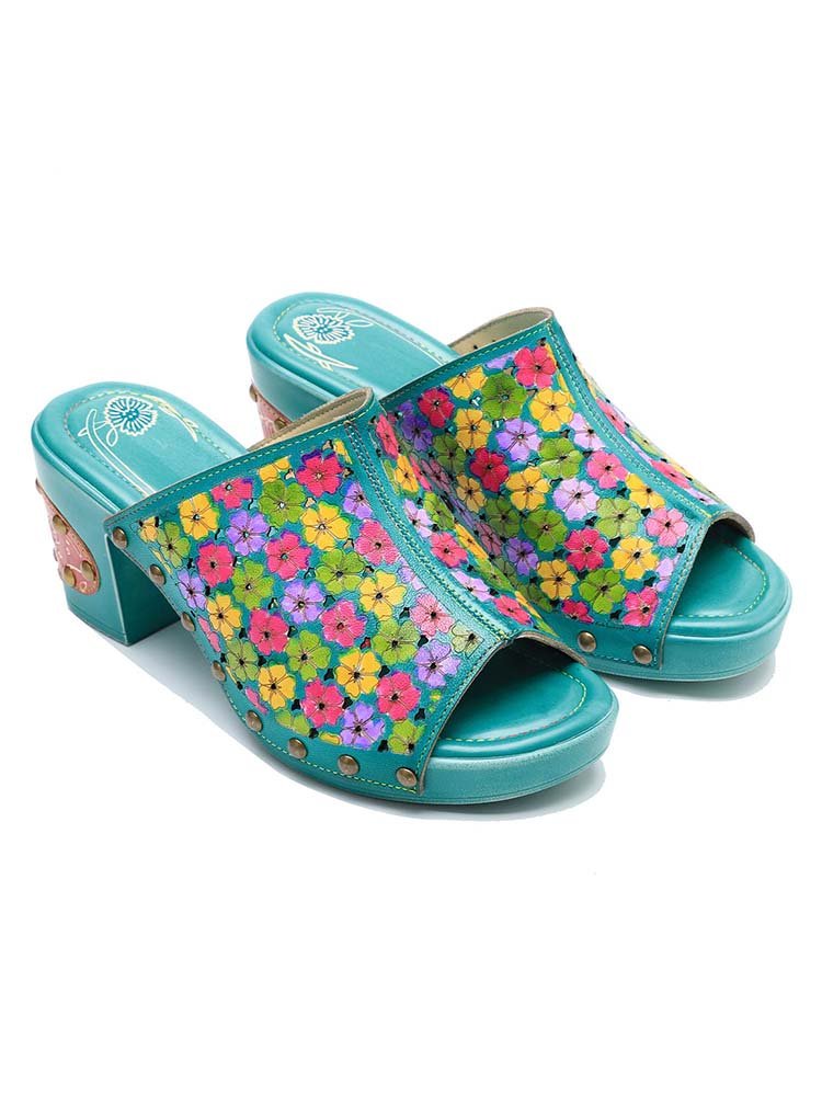 Retro Handmade Four - Color Printed Sandals Sandals by Colorstepshoes – Don't Panic Shoes