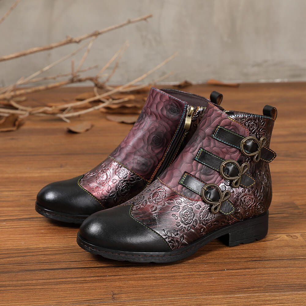 Retro Handmade Leather Painted Floral Flats Boots Booties by Colorstepshoes – Don't Panic Shoes