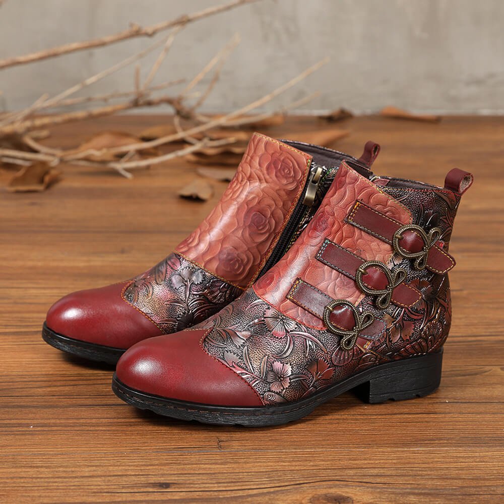 Retro Handmade Leather Painted Floral Flats Boots Booties by Colorstepshoes – Don't Panic Shoes