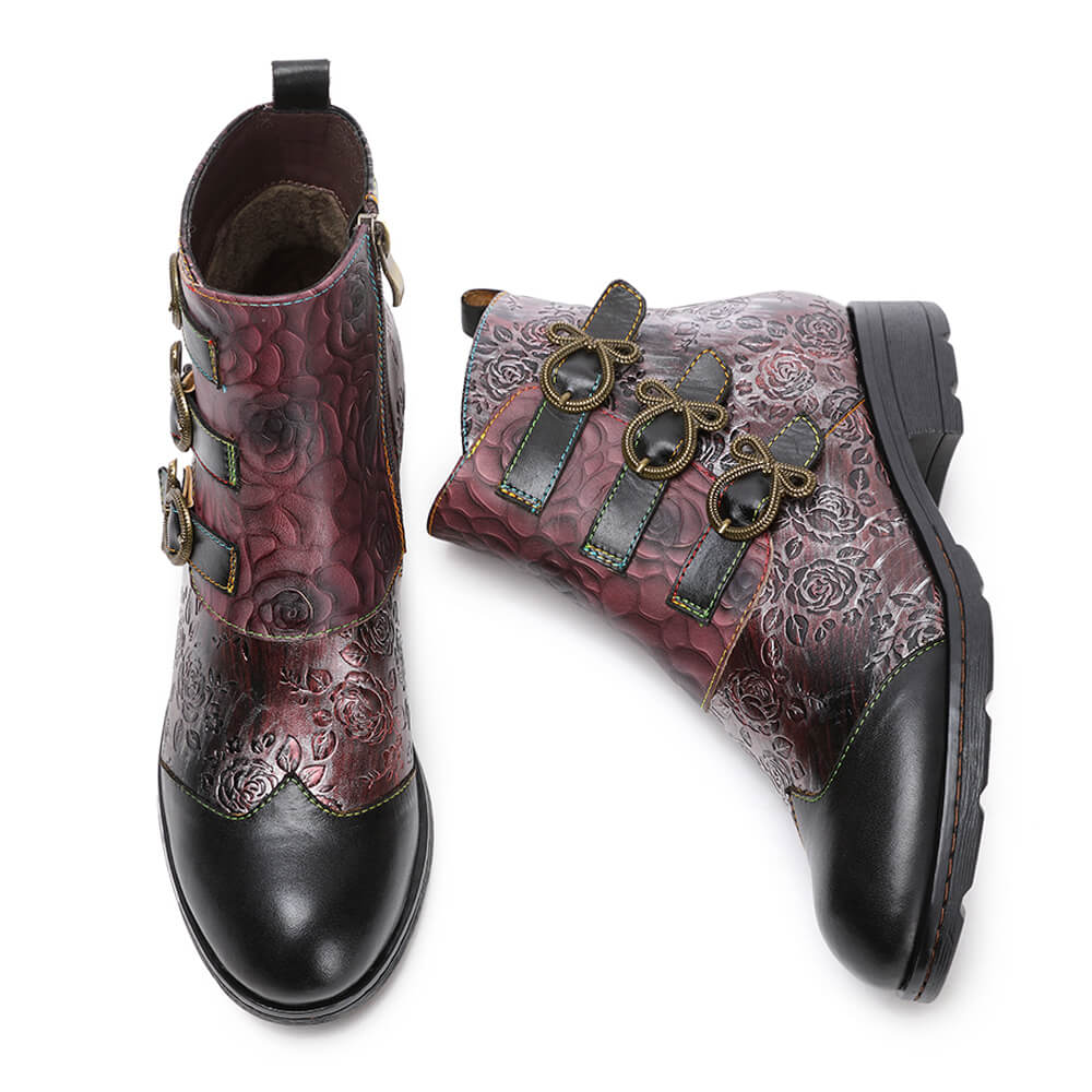 Retro Handmade Leather Painted Floral Flats Boots Booties by Colorstepshoes – Don't Panic Shoes