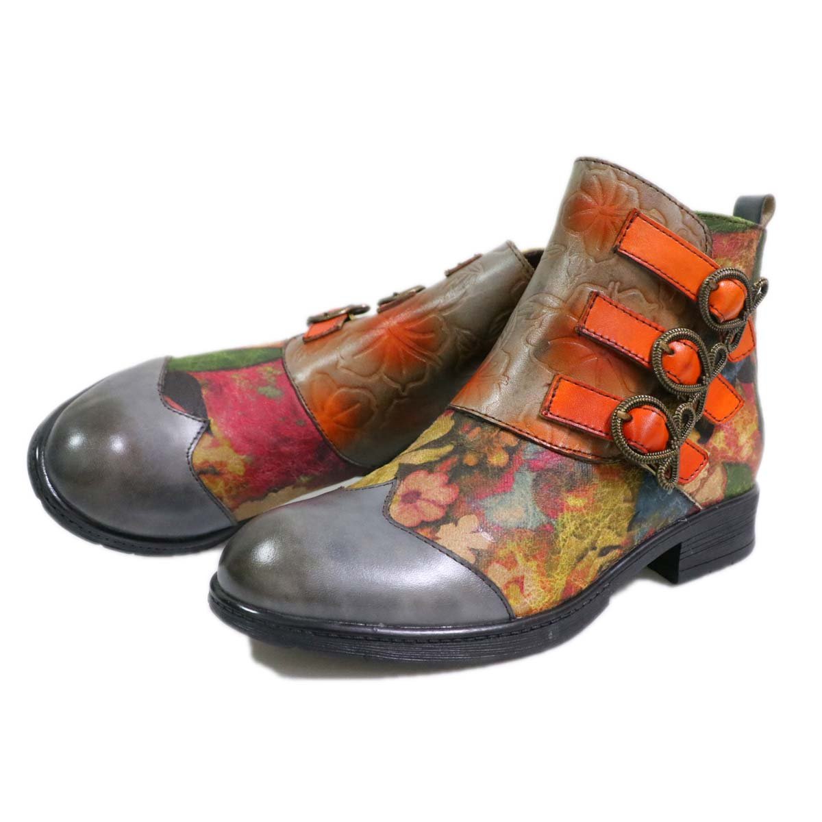 Retro Handmade Leather Painted Floral Flats Boots Booties by Colorstepshoes – Don't Panic Shoes