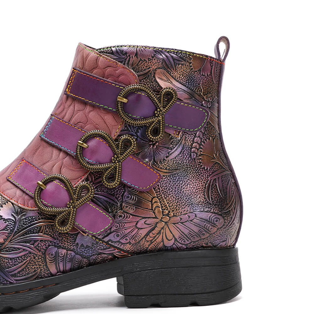 Retro Handmade Leather Painted Floral Flats Boots Booties by Colorstepshoes – Don't Panic Shoes