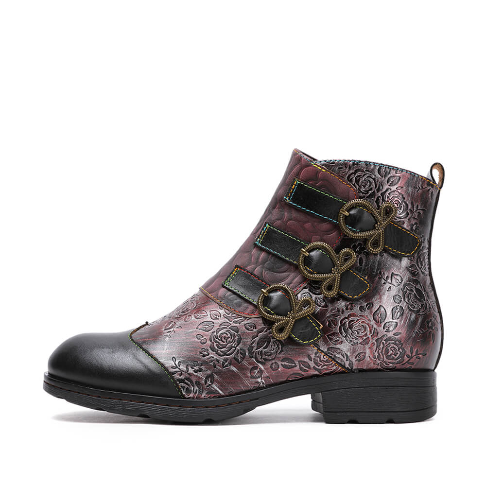 Retro Handmade Leather Painted Floral Flats Boots Booties by Colorstepshoes – Don't Panic Shoes