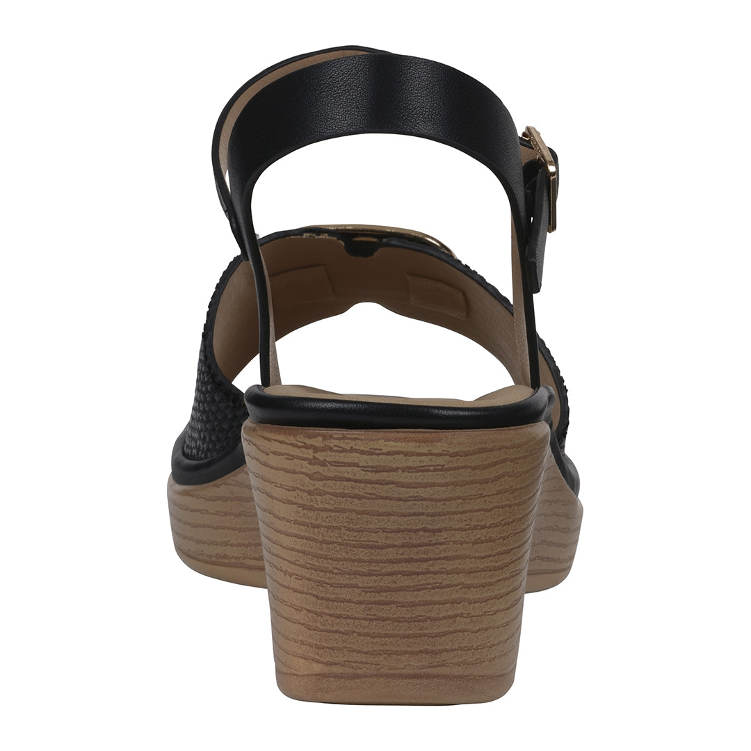 GC Shoes Women's Fia Black Woven Wedge Sandals