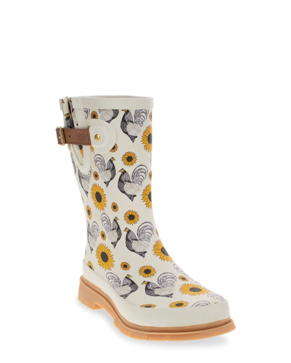 RooSter Rise Mid Rain Boot Women’s Rubber Cream Sunflower Rain Boots by Western Chief Women's – Don't Panic Shoes