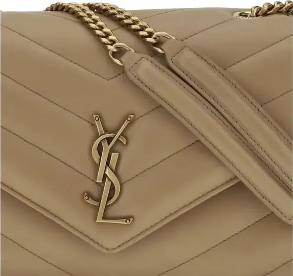 Beige Saint Laurent LouLou Shoulder Bag - Luxury Leather