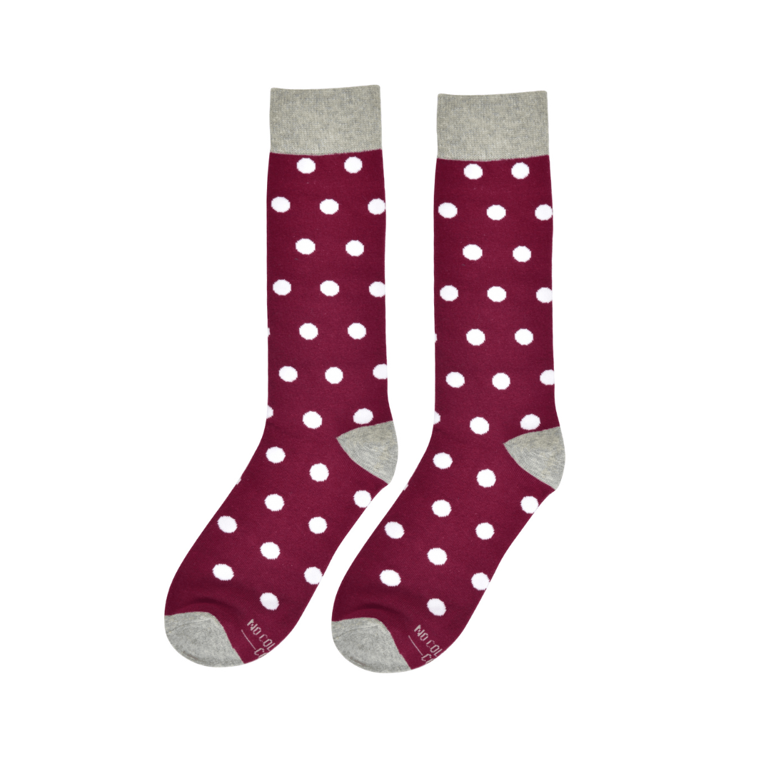 Sangria And White Polka Dot Crew Socks Fashionable Comfortable Novelty Socks Ideal Gift Socks by No Cold Feet – Don't Panic Shoes