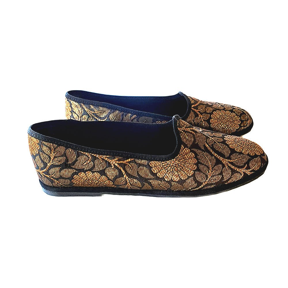 Sapna Friulana Silk Jacquard Ballet Flat Women’S Black Gold Slip On by Mar Soreli – Don't Panic Shoes