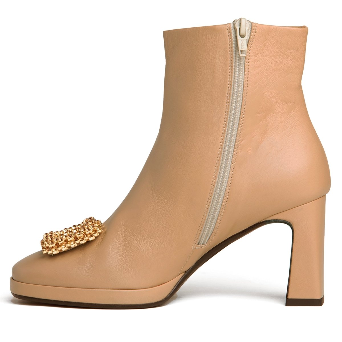 Scarlet Women’S Beige Leather Ankle Bootie Rhinestone Boots by Beautiisoles – Don't Panic Shoes