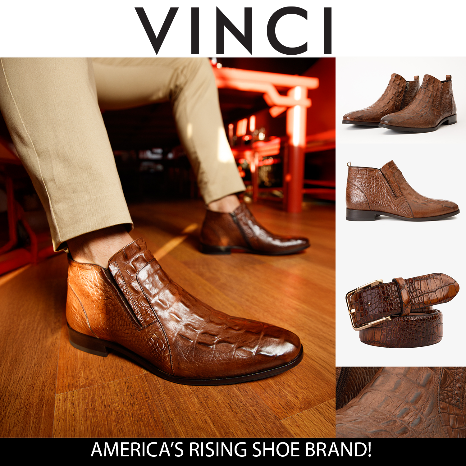 The Randor Brown Crocodile Leather Side-Zip Dress Ankle Men Boot