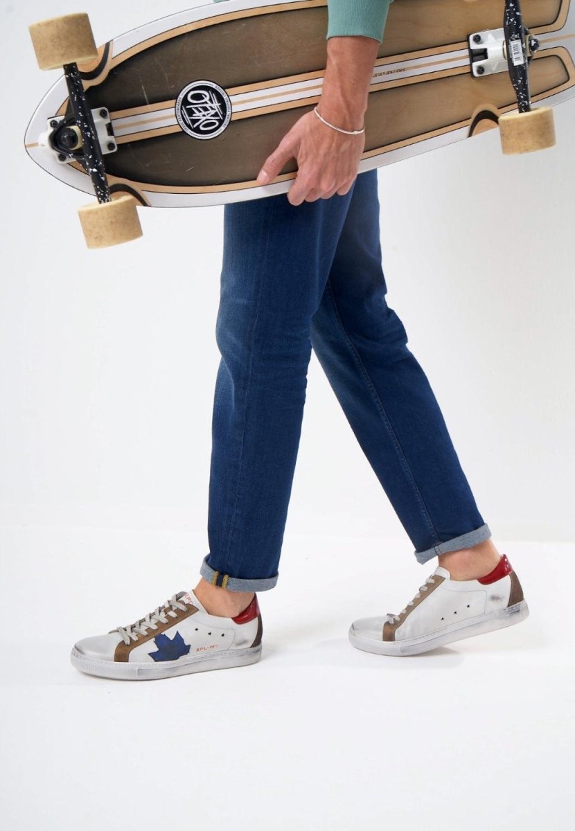 Sepol ESe Fresh Men’s Leather White Blue Retro Sneaker MEN SHOES by Sepol Shoes – Don't Panic Shoes