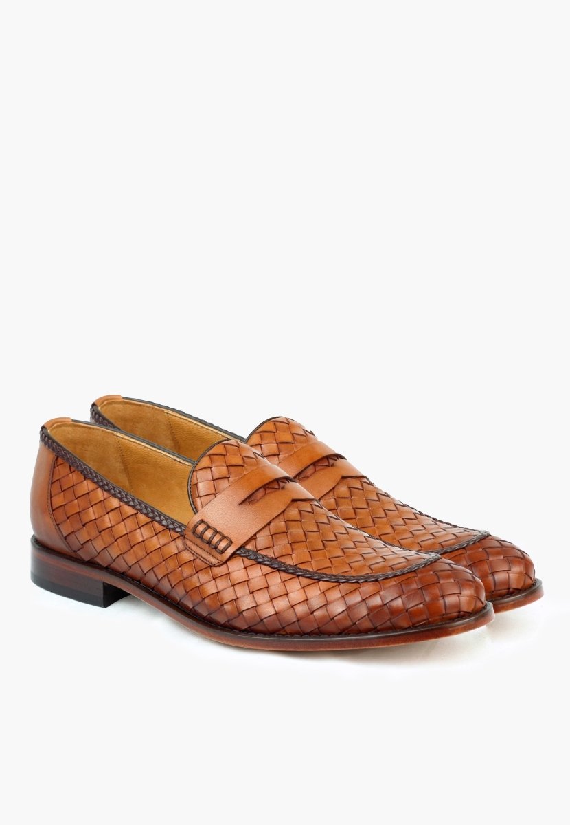 Sepol Miami Woven Loafer Men’S Cognac Leather Handcrafted Men Shoes by Sepol Shoes – Don't Panic Shoes