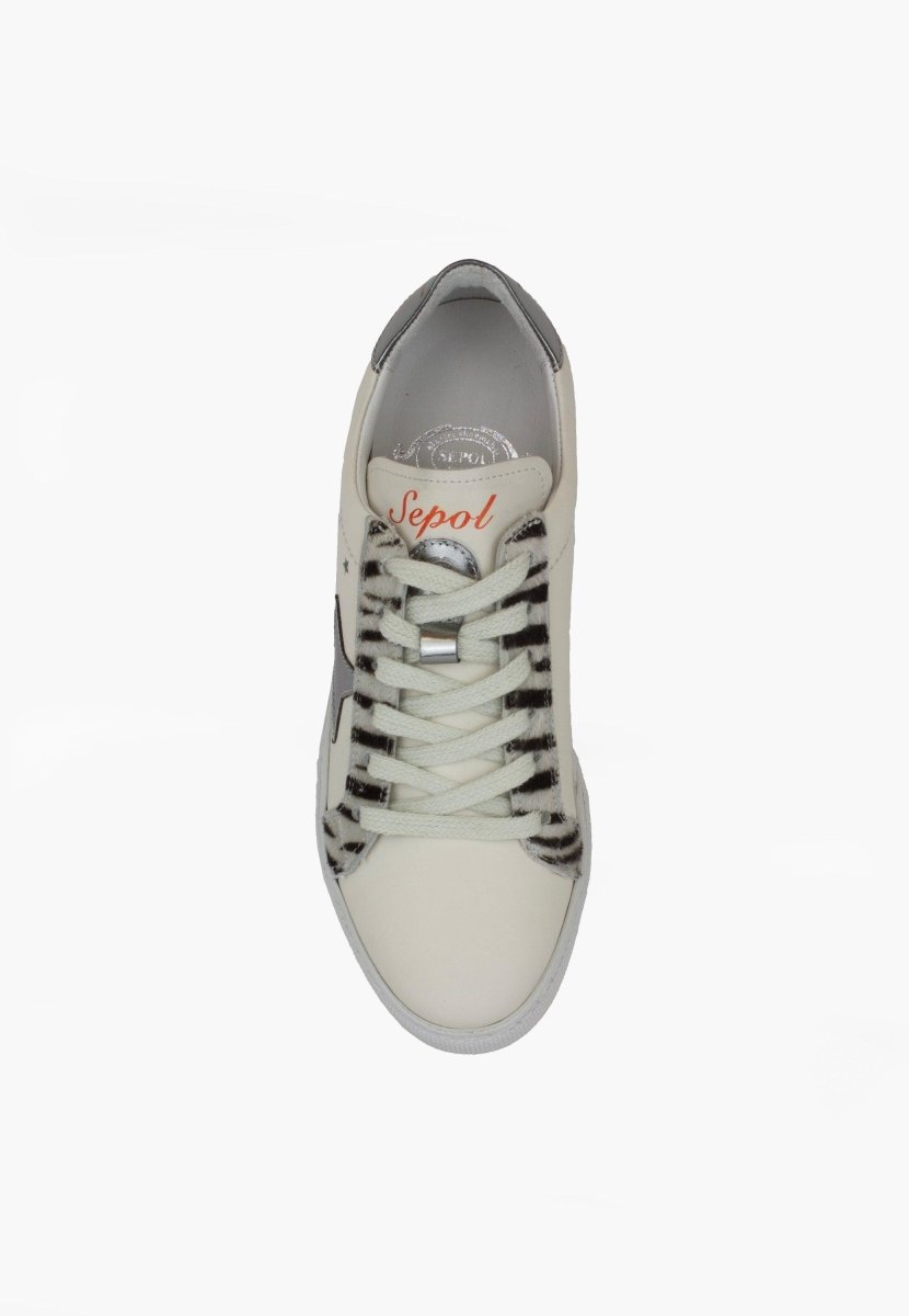 Sepol Star Sneaker Women’S White Leather Silver Zebra Print Woman Shoes by Sepol Shoes – Don't Panic Shoes