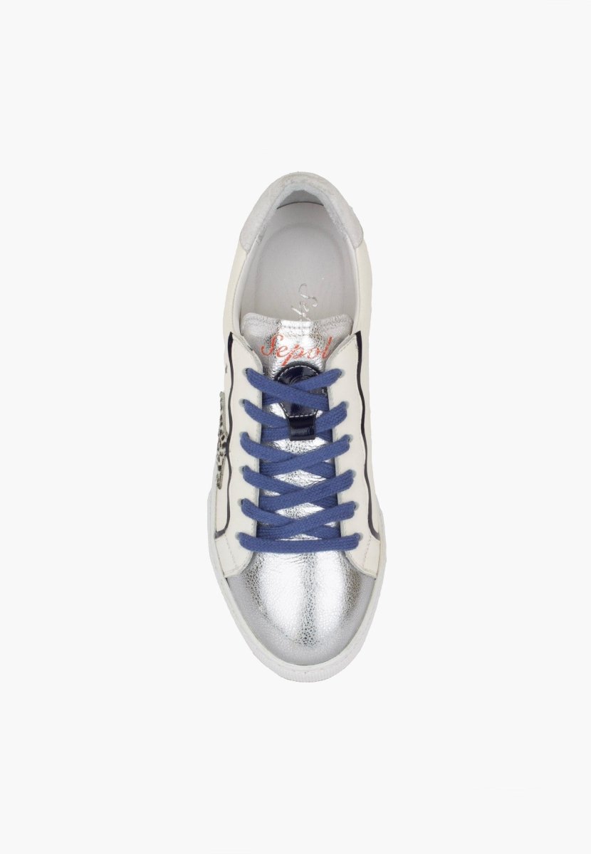 Sepol Stardom Women’S Leather White Navy Sneakers Style Woman Shoes by Sepol Shoes – Don't Panic Shoes