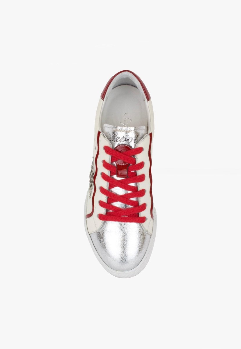 Sepol Stardom Women’S White Silver Red Leather Sneaker Woman Shoes by Sepol Shoes – Don't Panic Shoes