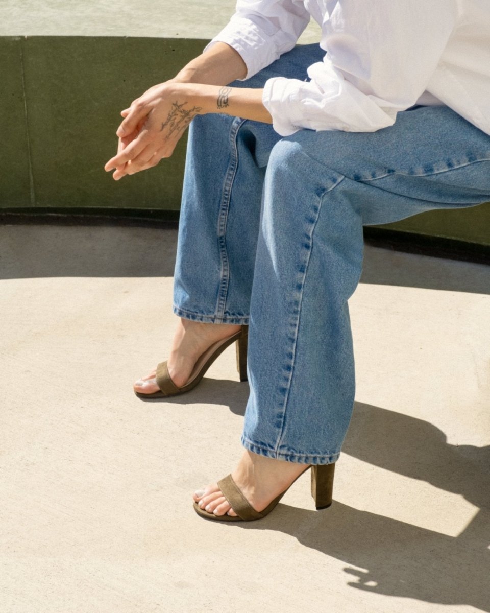 Shirley | Olive Suede Heels by J.Adams – Don't Panic Shoes