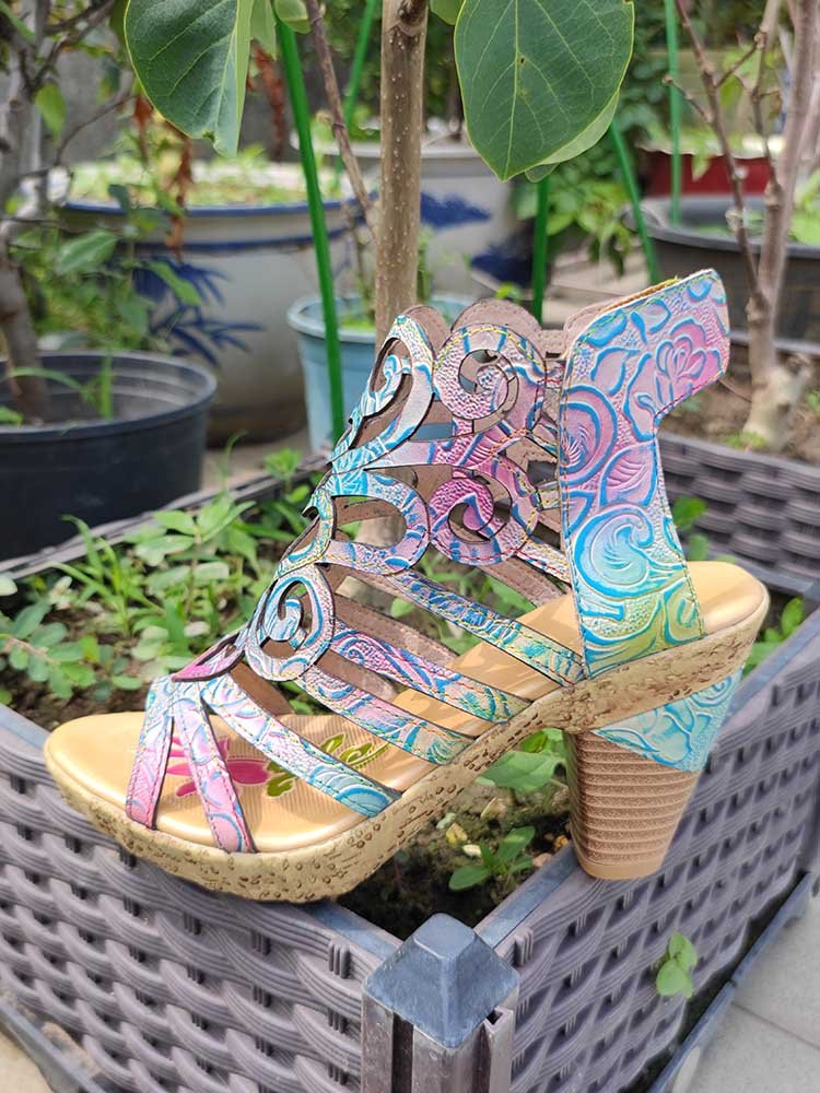 Simone Hand - Painted Leathe Sandals Sandals by Colorstepshoes – Don't Panic Shoes