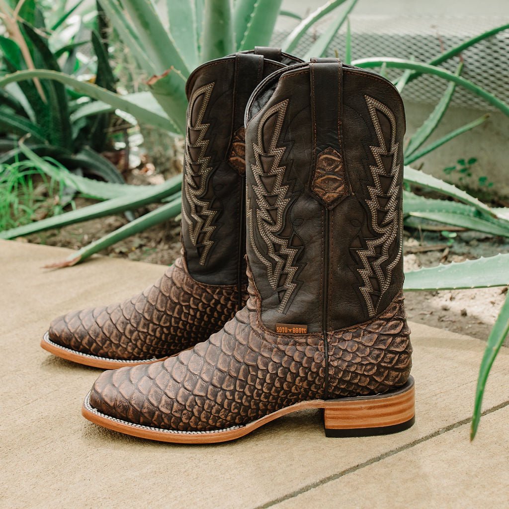Soto Boots Mens Brown Python Print Boots H50032 Cowboy Boots by Soto Boots – Don't Panic Shoes