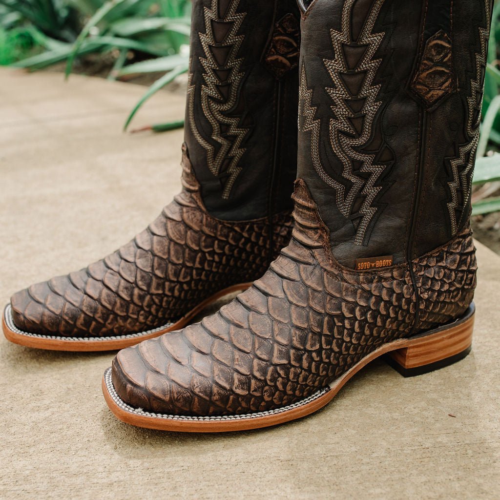 Soto Boots Mens Brown Python Print Boots H50032 Cowboy Boots by Soto Boots – Don't Panic Shoes