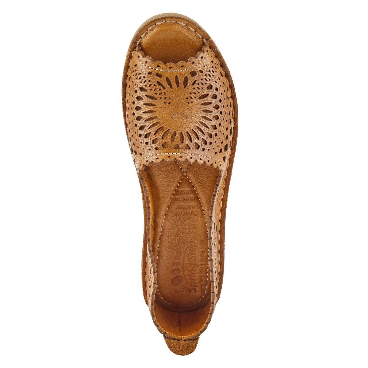 Spring Step ShoeS Brandal Women’s Leather Peep Toe Flats Slip - On Shoe by Spring Step Shoes – Don't Panic Shoes