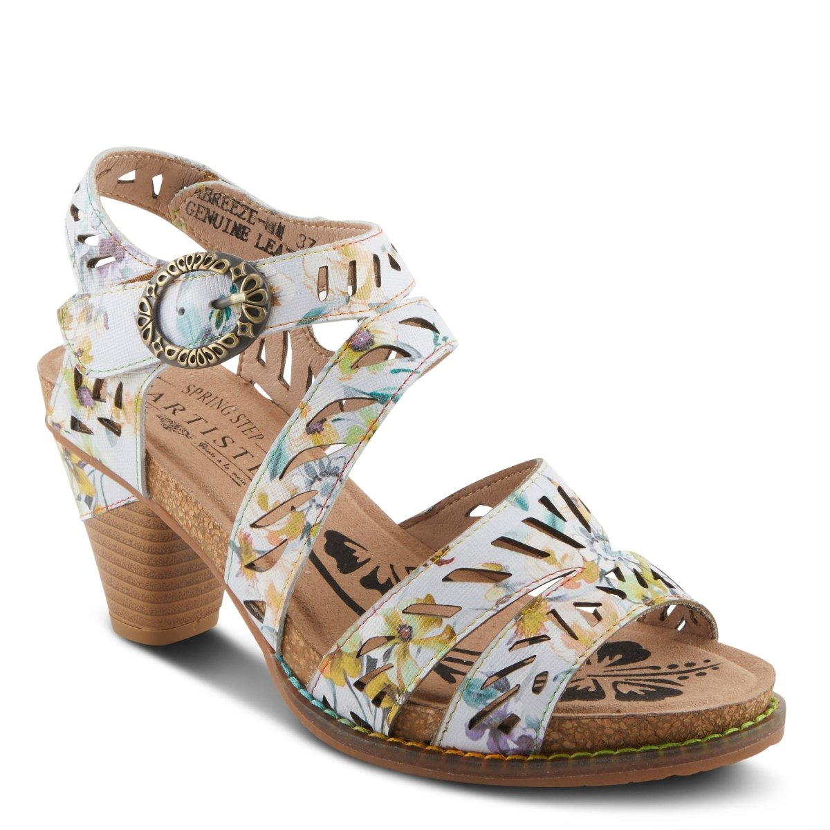 Spring Step ShoeS L'artiste Abreeze Sandals Women’s Leather Floral 2.25" Heel Pumps & Heels Dress Sandals by Spring Step Shoes – Don't Panic Shoes