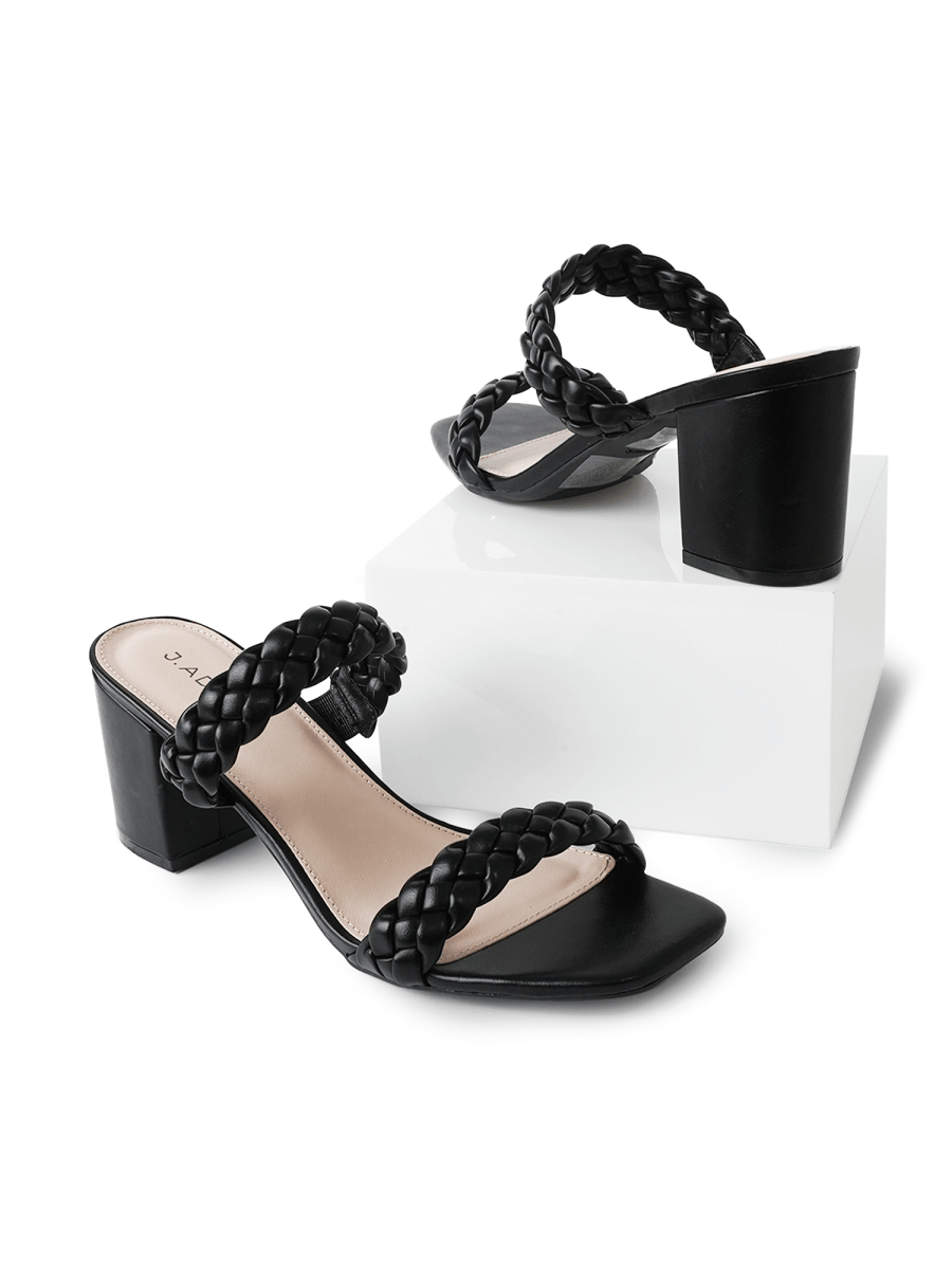 Stormi | Black - Braid Heels by J.Adams – Don't Panic Shoes