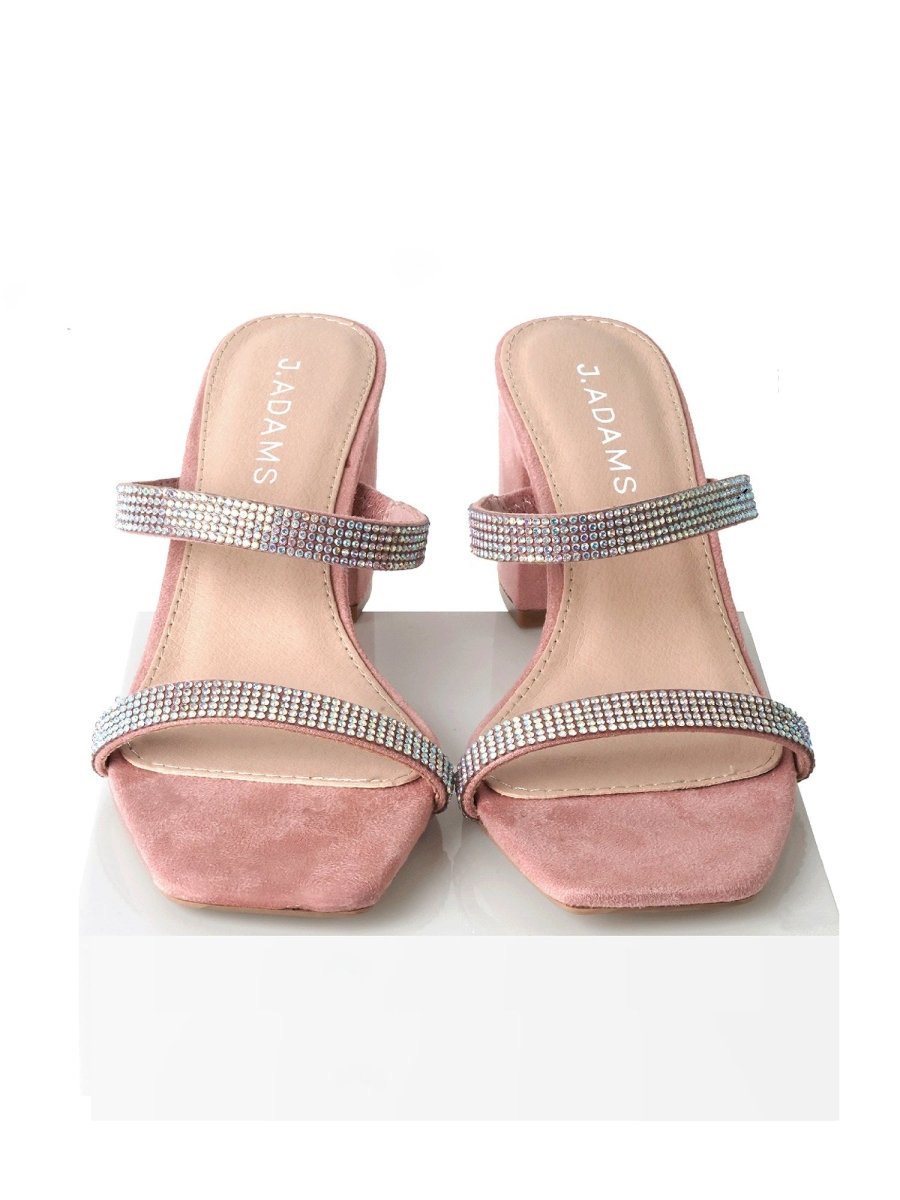Stormi | Rhinestone/Pink Suede Heels by J.Adams – Don't Panic Shoes