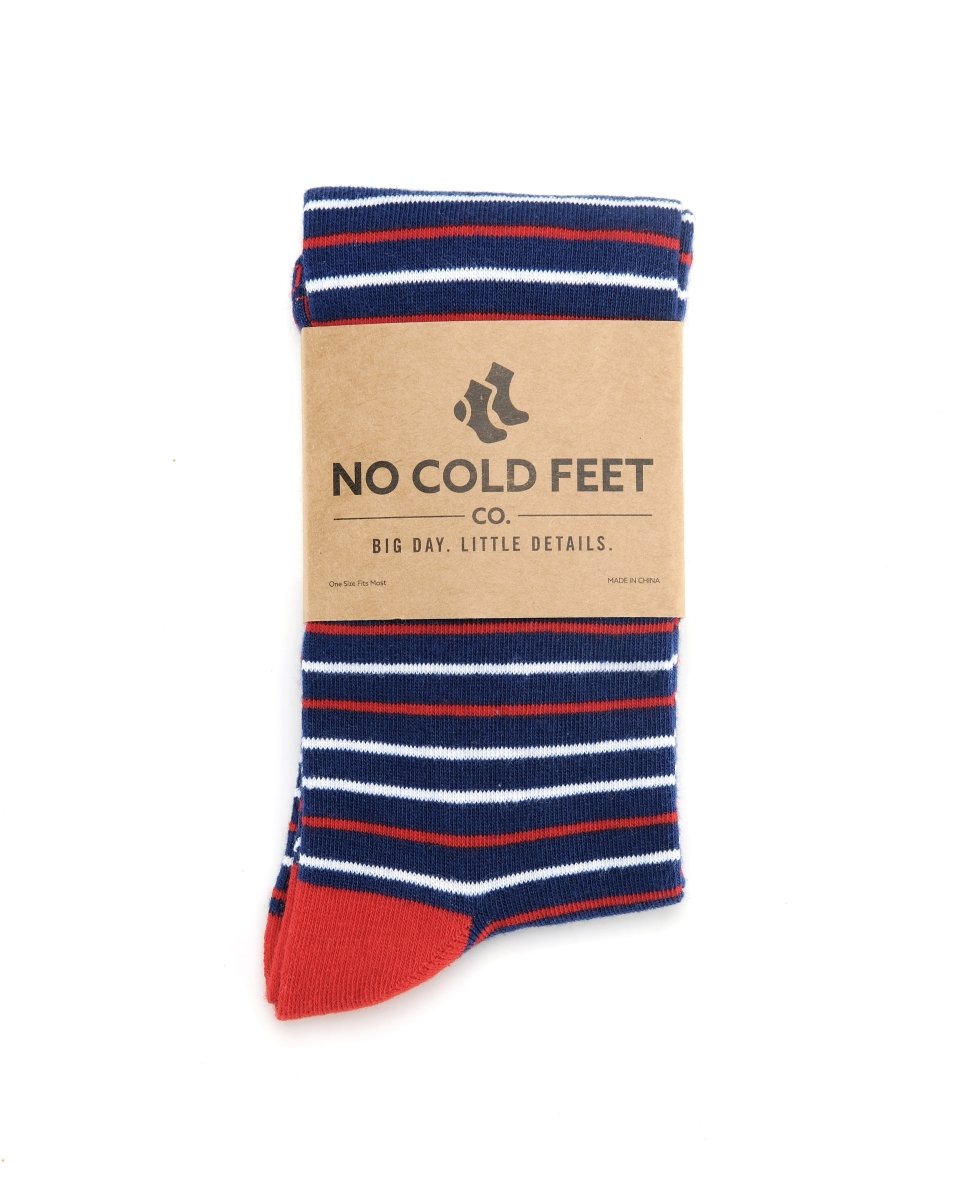 Striped Navy Red And White Crew Socks Patriotic American Style Cotton Blend Comfortable Fit Socks by No Cold Feet – Don't Panic Shoes