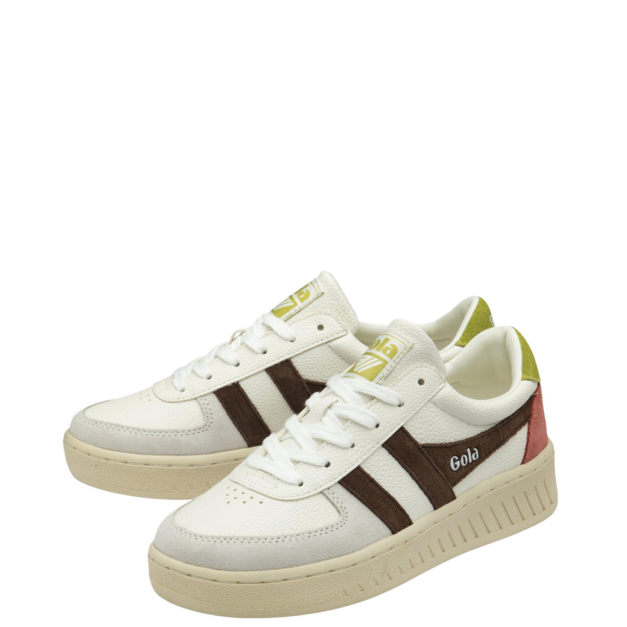 Gola Women's Grandslam Trident Trainer - White/Dark Brown/Moss