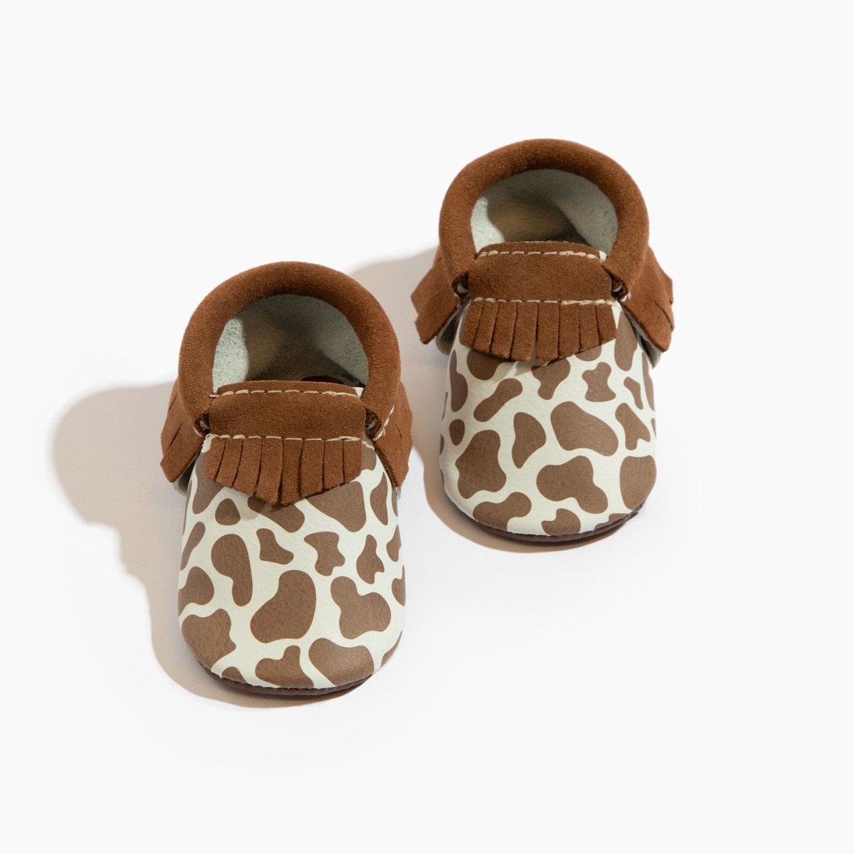 Suede Cow Print Moccasin Baby Shoe Moccasin by Freshly Picked – Don't Panic Shoes