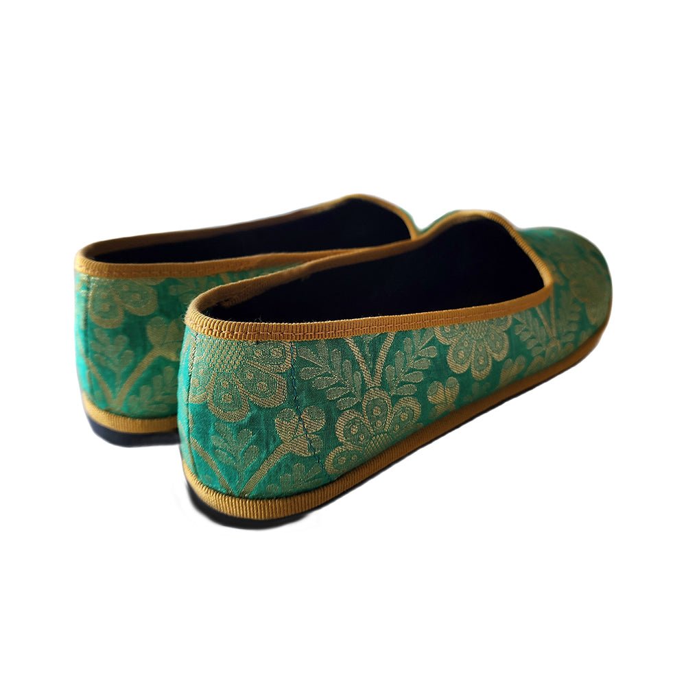 Sundal Verde Oro Green And Gold Silk Jacquard Embroidered Ballet Flat Slip On by Mar Soreli – Don't Panic Shoes