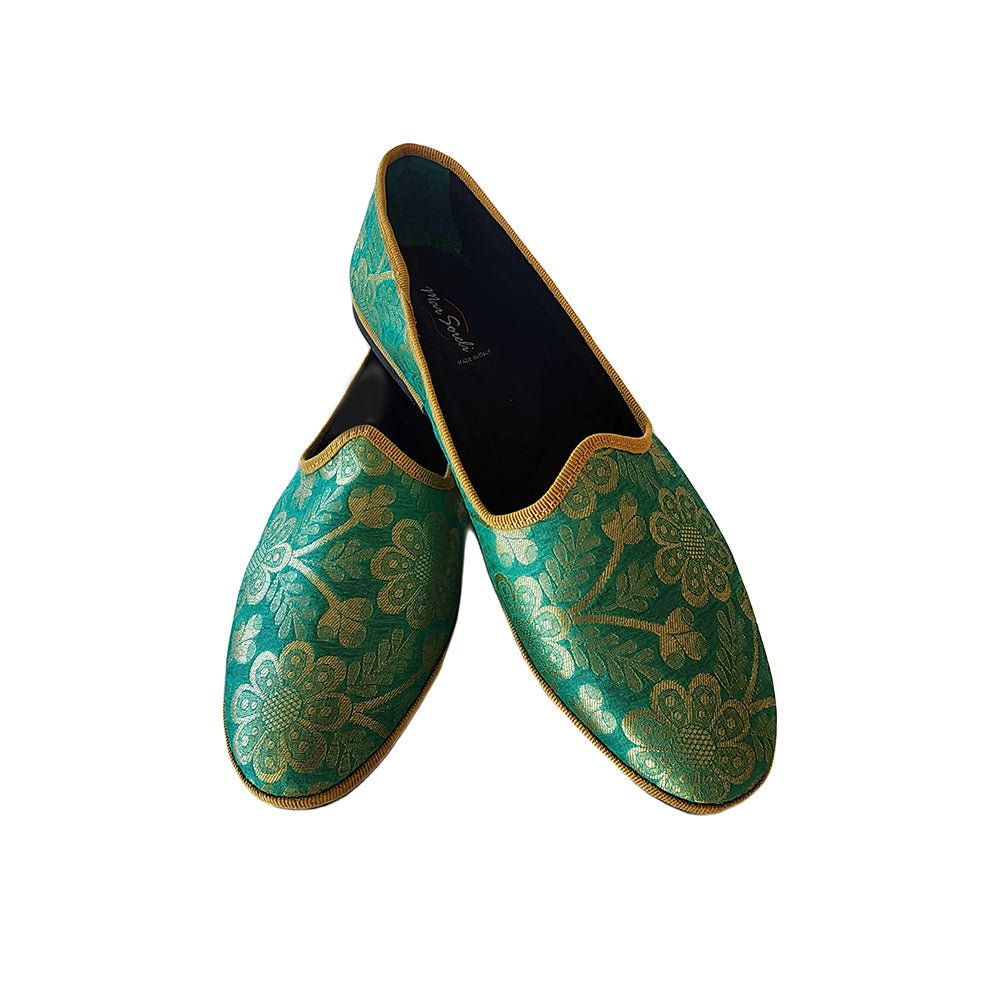 Sundal Verde Oro Green And Gold Silk Jacquard Embroidered Ballet Flat Slip On by Mar Soreli – Don't Panic Shoes