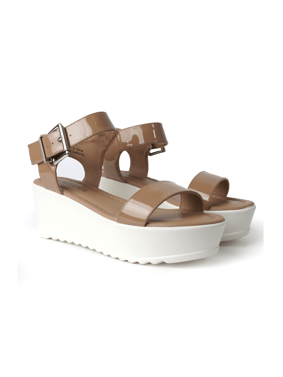 Surf | Tan Patent Sandals by J.Adams – Don't Panic Shoes
