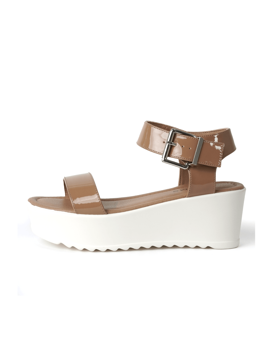 Surf | Tan Patent Sandals by J.Adams – Don't Panic Shoes