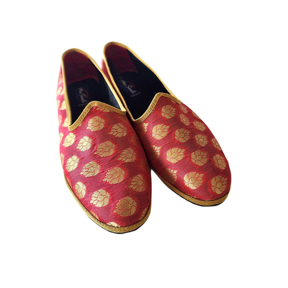 Surya Friulana Flat Women’S Silk Jacquard Rosso Oro Slip On by Mar Soreli – Don't Panic Shoes