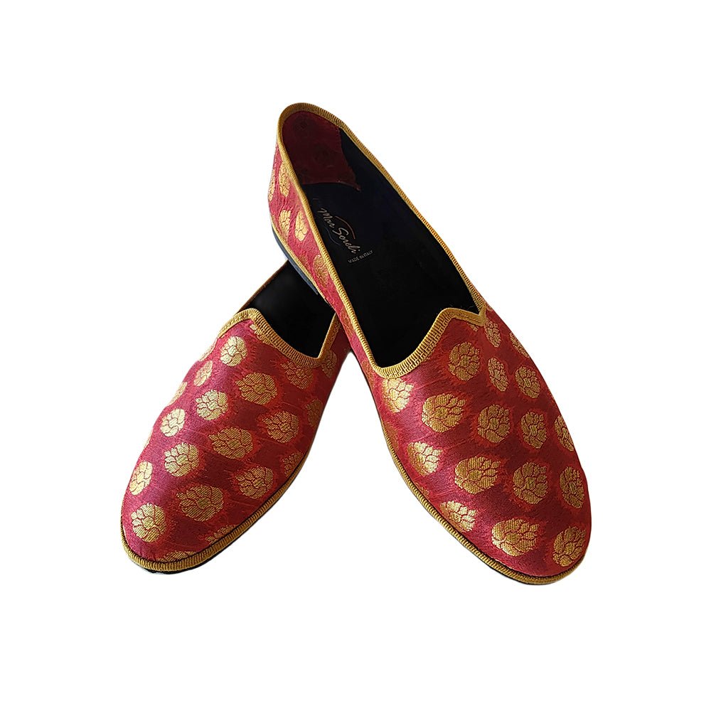 Surya Friulana Flat Women’S Silk Jacquard Rosso Oro Slip On by Mar Soreli – Don't Panic Shoes