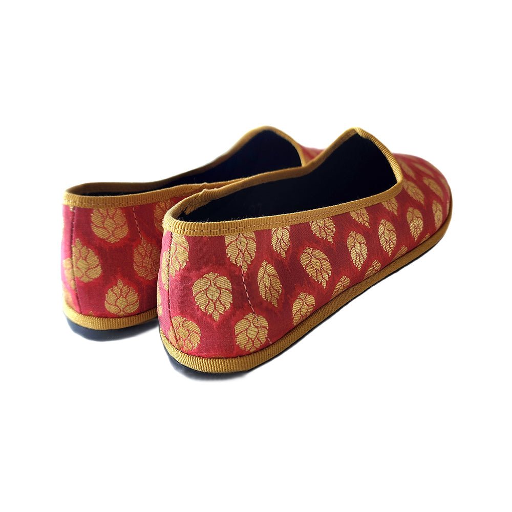 Surya Friulana Flat Women’S Silk Jacquard Rosso Oro Slip On by Mar Soreli – Don't Panic Shoes