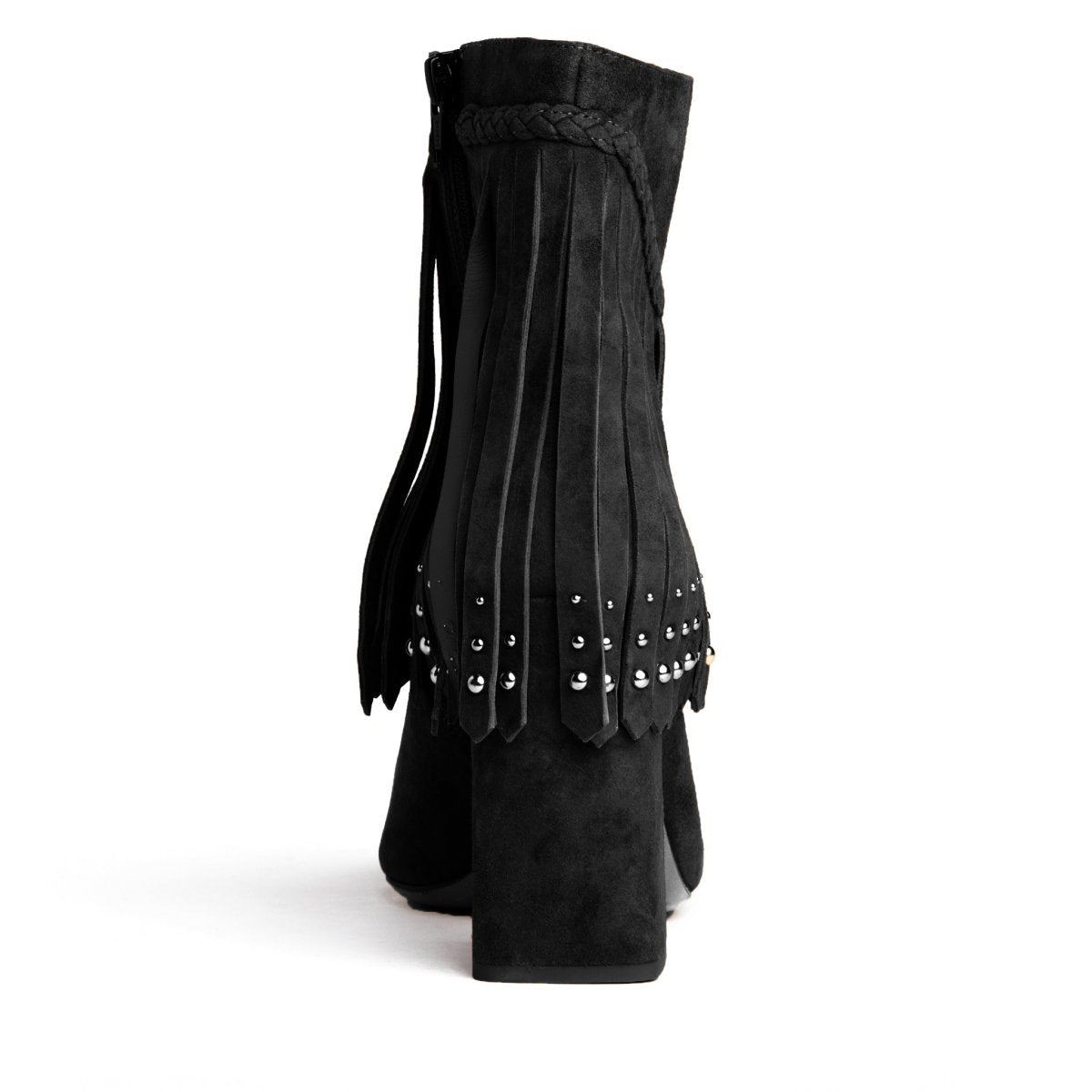 Tal Ankle Suede Fringe Bootie Women’S Black Suede Block Heel Boots by Beautiisoles – Don't Panic Shoes