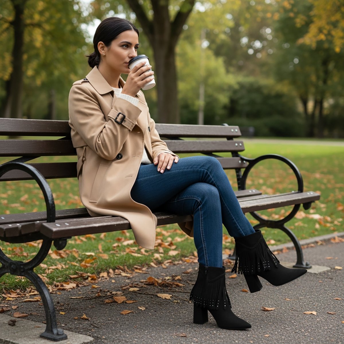 Tal Ankle Suede Fringe Bootie Women’S Black Suede Block Heel Boots by Beautiisoles – Don't Panic Shoes