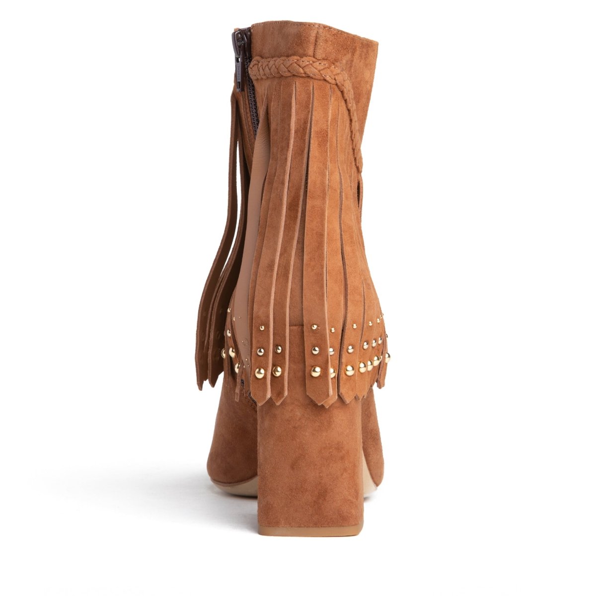 Tal Ankle Suede Fringe Bootie Women’S Brown Suede 76mm Heel Boots by Beautiisoles – Don't Panic Shoes