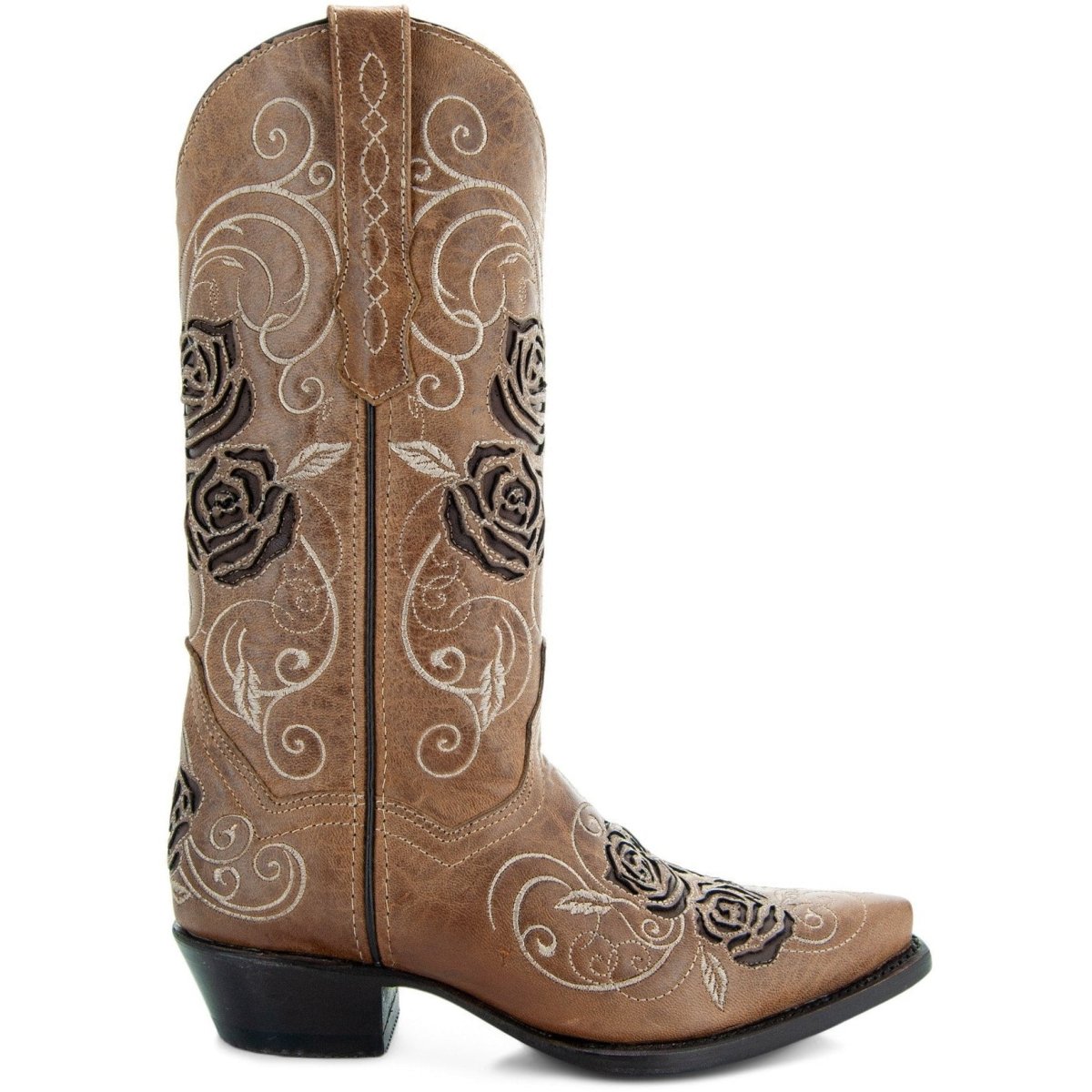 Tan Rose Inlayed Women's Cowgirl Boots (M50032) Cowgirl Boots by Soto Boots – Don't Panic Shoes