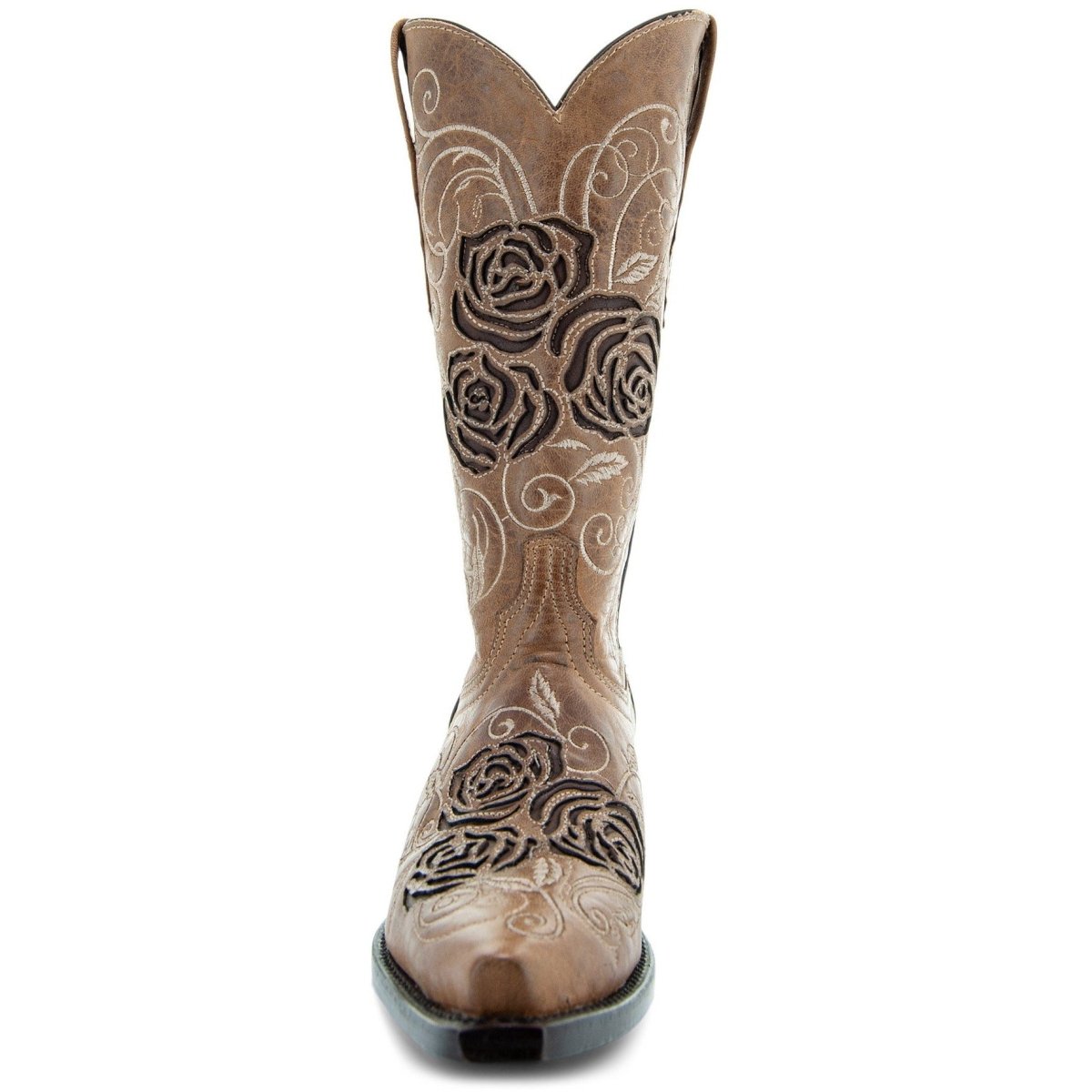 Tan Rose Inlayed Women's Cowgirl Boots (M50032) Cowgirl Boots by Soto Boots – Don't Panic Shoes